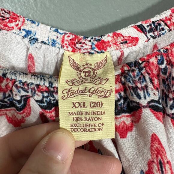 Faded Glory Red & Blue Boho Print Off The Shoulder Peasant Top - Size XXL (20) - Picture 5 of 7